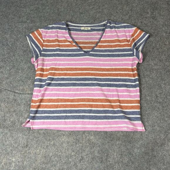 Madewell Skyline V-Neck Short Sleeve Tee Elliott Stripe Small Lightweight Cotton - Picture 1 of 8